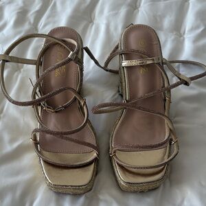 Mata Shoes Gold Strappy Wedges